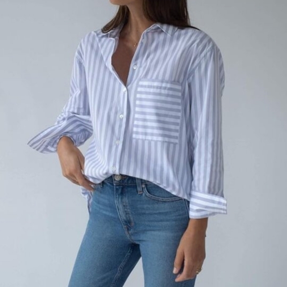 AYR Tops - AYR The Deep End Stripe Shirt in Grape Soda Large